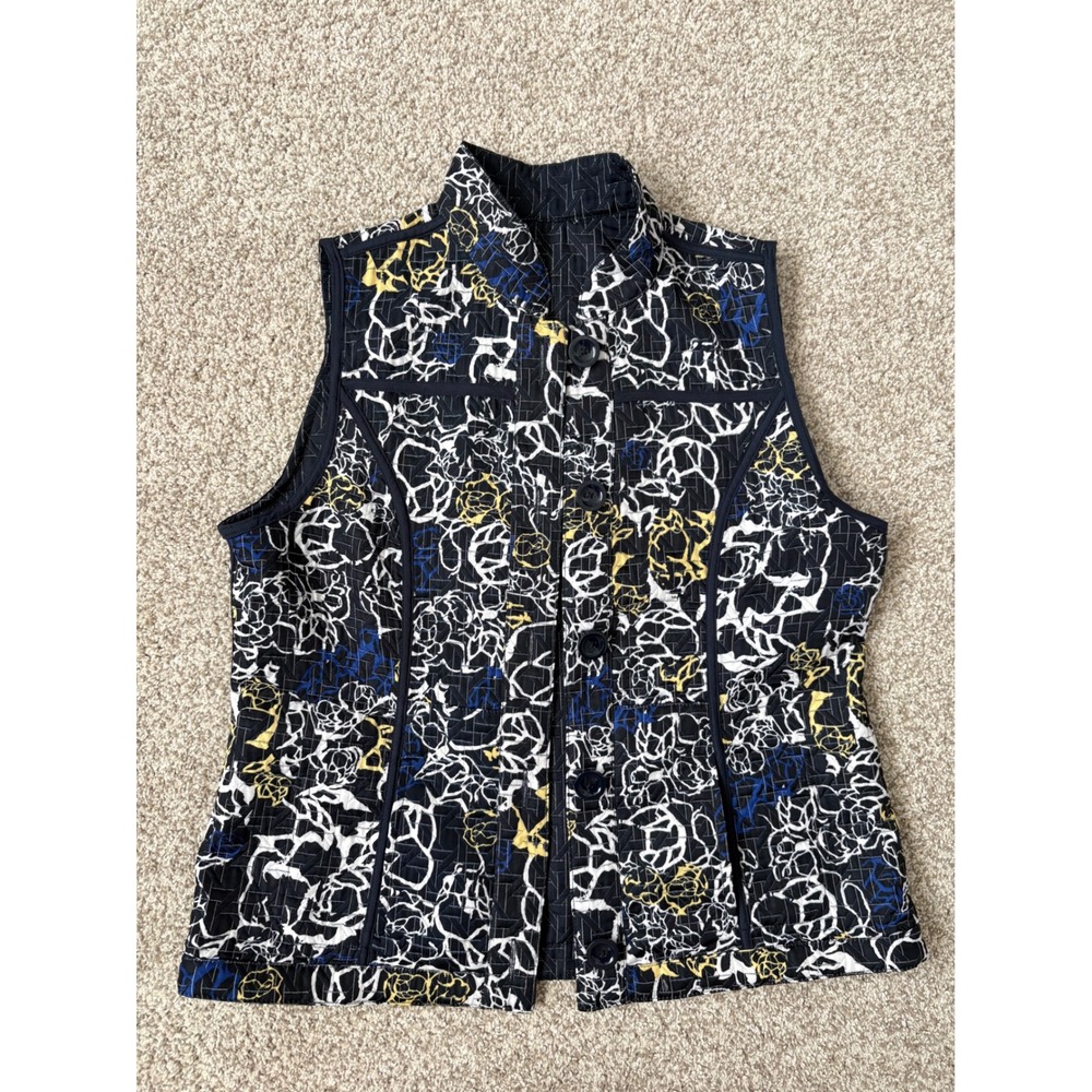 Handmade Folkcore Reversible Quilted Vest Abstract Geometric Print Pockets